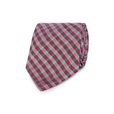 Pink gingham print textured tie
